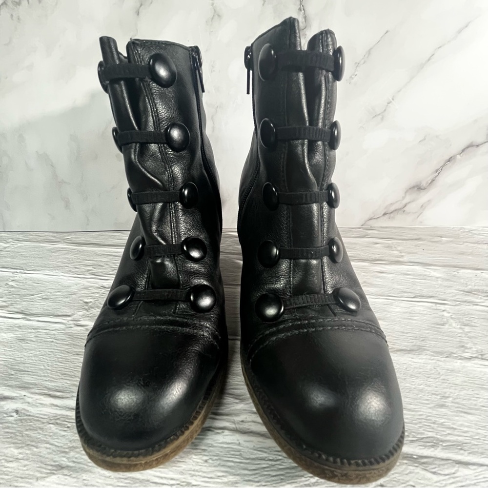 Rieker Black Leather Side Zip Wool Lined Heeled Ankle Boots - Picture 2 of 16
